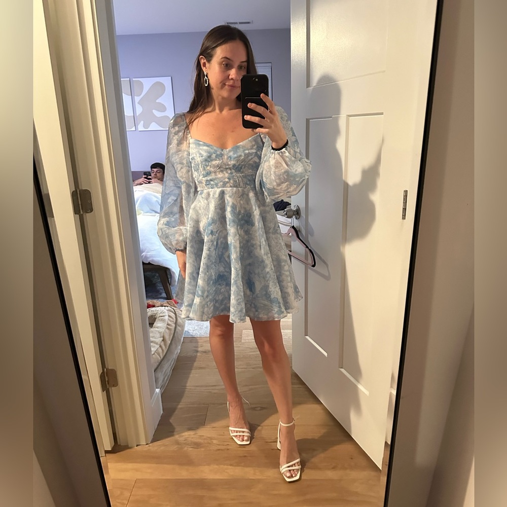 Selkie Princess Dress in Baby Blue Toile